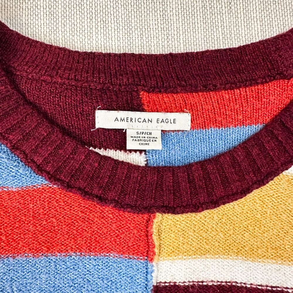 Vintage American Eagle Patchwork Stripe Sweater, Crew Neck, Size Small, Colorful - Picture 3 of 8